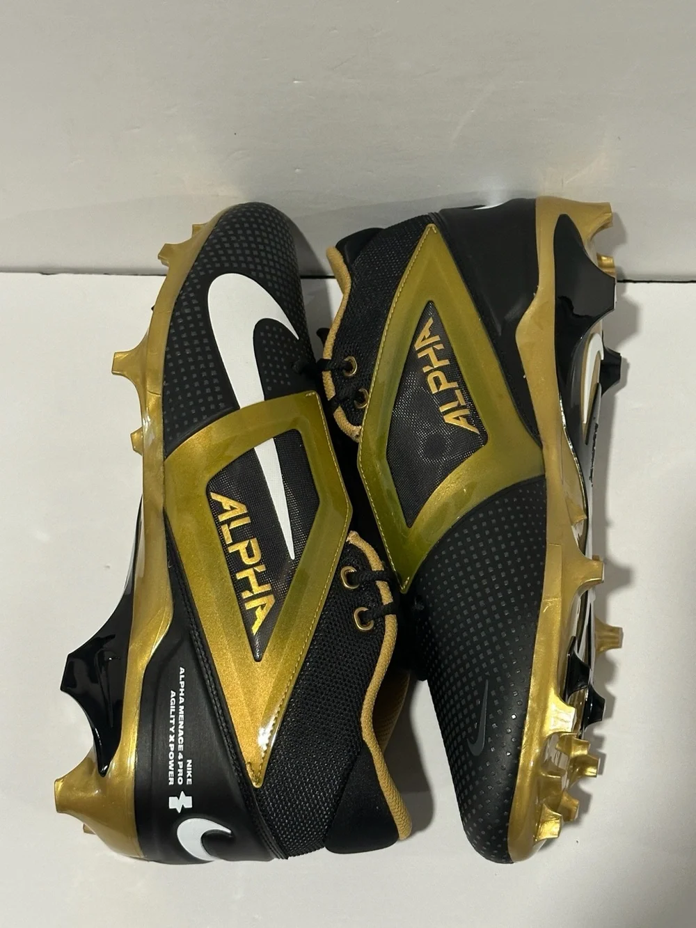 Nike Alpha Menace 4 Pro 'Black Gold' Football Cleats (FD7037-003) Sz: 13
